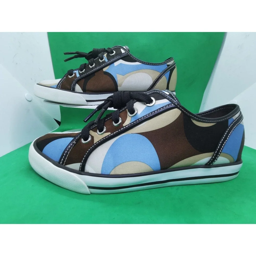 Coach Dalia Signature Canvas Sneakers Women Size 8.5M Brown Blue Cream Shoes